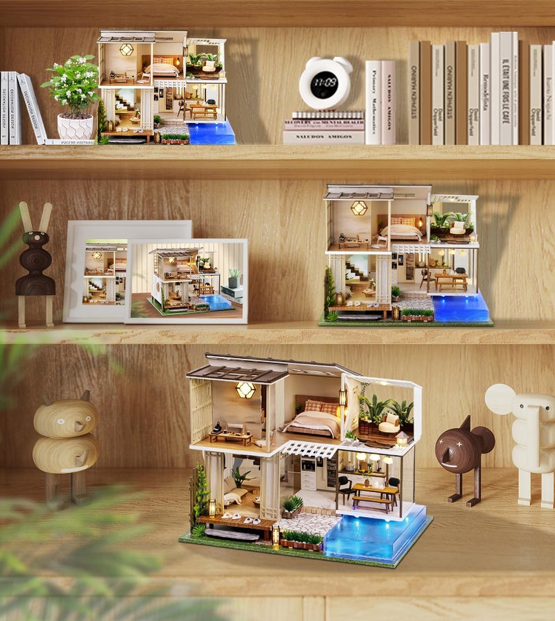 Spilay Dollhouse Miniature with Furniture,DIY Wooden Crafts Doll House Mini Handmade Kit,1:24 Scale Creative Room Idea Gift for Adult Friend Lover (Elegant and Quiet with dust Cover Music Box) - Image 5