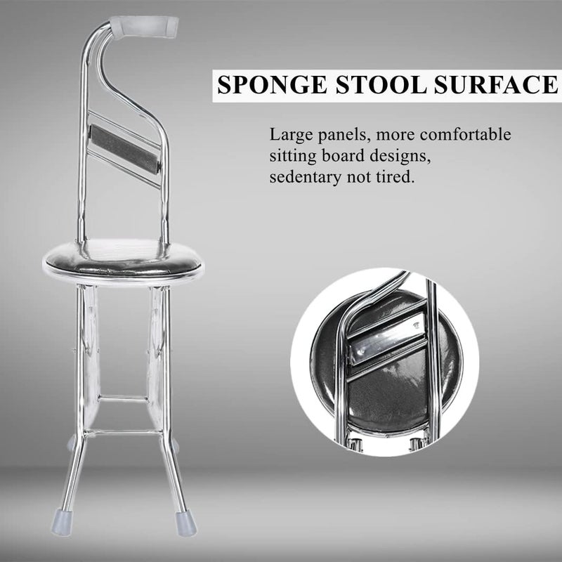 cheekyglo Folding Walking Seat Cane, Walking Hand Stick Stool, Stainless Steel FourLeg Thickening Walking Cane, Walking Stick Chair for Elderly Gift (Black)Black - Image 4