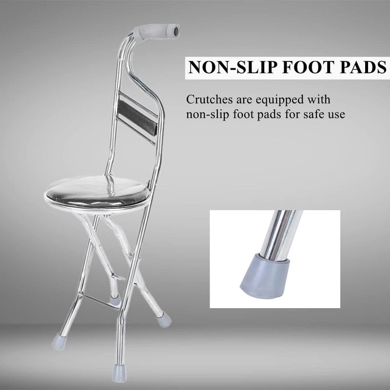 cheekyglo Folding Walking Seat Cane, Walking Hand Stick Stool, Stainless Steel FourLeg Thickening Walking Cane, Walking Stick Chair for Elderly Gift (Black)Black - Image 3