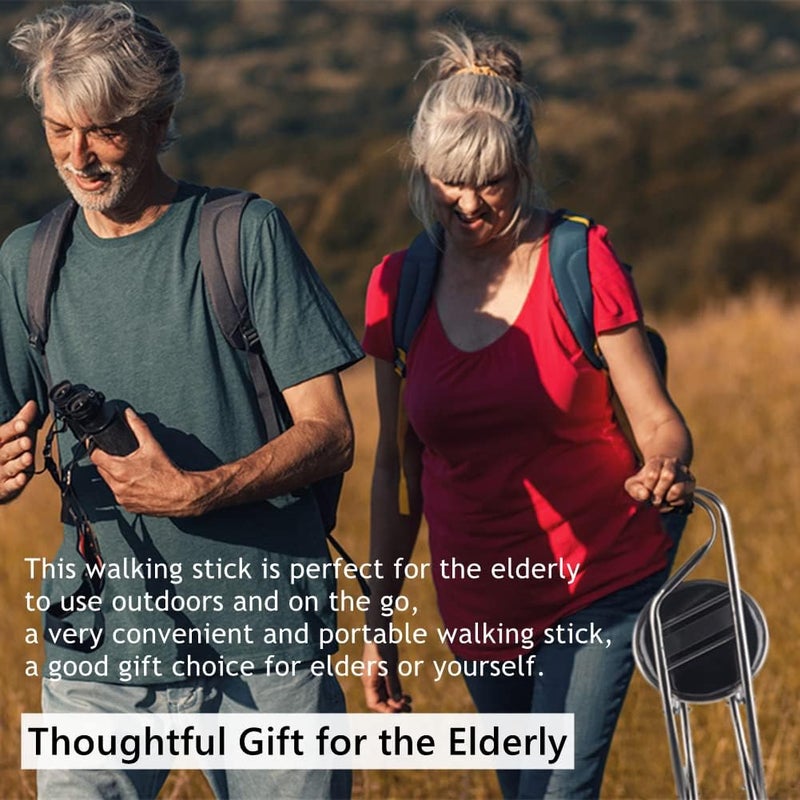 cheekyglo Folding Walking Seat Cane, Walking Hand Stick Stool, Stainless Steel FourLeg Thickening Walking Cane, Walking Stick Chair for Elderly Gift (Black)Black - Image 5