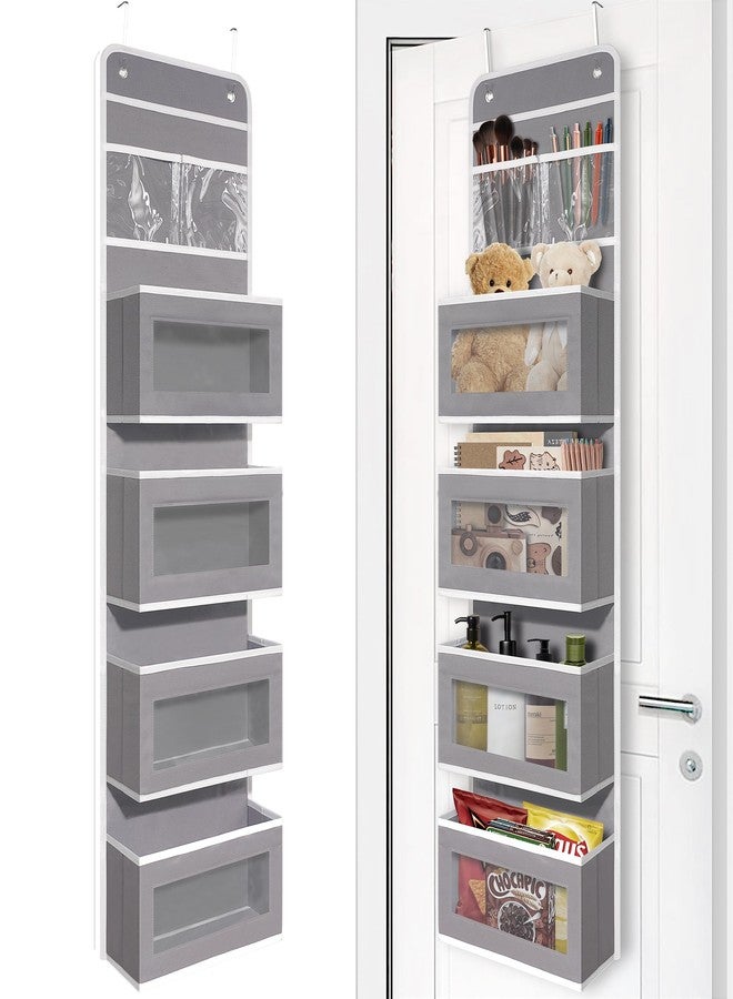 Giraffe Creation Gray Over Door Organizer with 4 Large Clear Pockets, Neutral Hanging Door Storage for Closet, Bathroom, Bedroom, Dorm, Nursery, Toys, Toiletries - Image 1