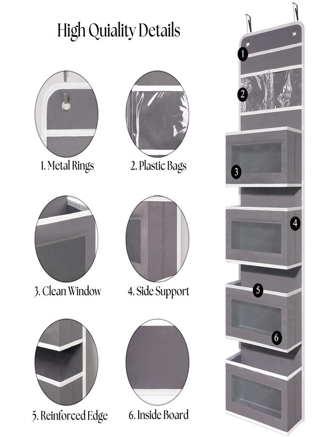 Giraffe Creation Gray Over Door Organizer with 4 Large Clear Pockets, Neutral Hanging Door Storage for Closet, Bathroom, Bedroom, Dorm, Nursery, Toys, Toiletries - Image 4