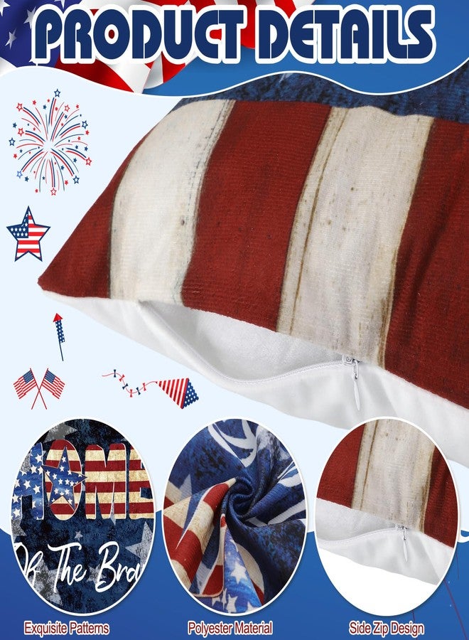 FuWeave 12 Pcs Patriotic Memorial Day Pillow Covers Red White and Blue Throw Pillow Covers Vintage 18x18 Inch 4th of July Pillows American Flag Stars Stripes Case for Sofa Couch Bedroom Living - Image 3