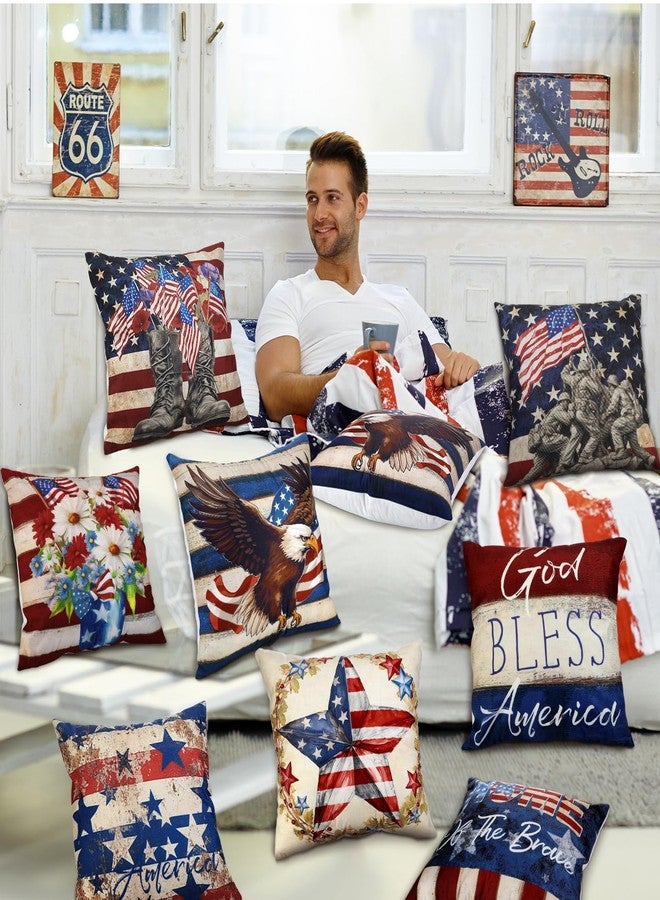 FuWeave 12 Pcs Patriotic Memorial Day Pillow Covers Red White and Blue Throw Pillow Covers Vintage 18x18 Inch 4th of July Pillows American Flag Stars Stripes Case for Sofa Couch Bedroom Living - Image 5