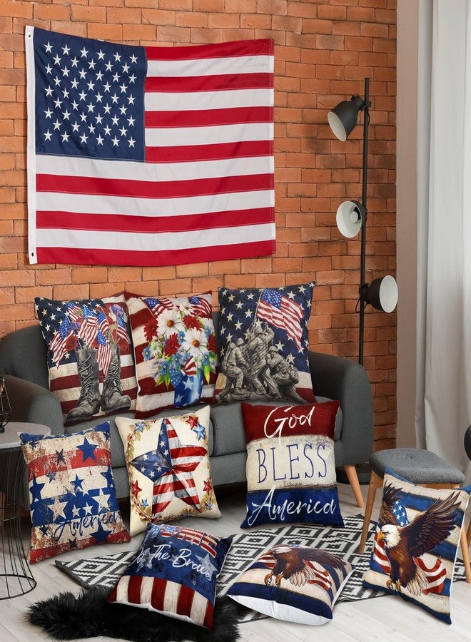 FuWeave 12 Pcs Patriotic Memorial Day Pillow Covers Red White and Blue Throw Pillow Covers Vintage 18x18 Inch 4th of July Pillows American Flag Stars Stripes Case for Sofa Couch Bedroom Living - Image 4