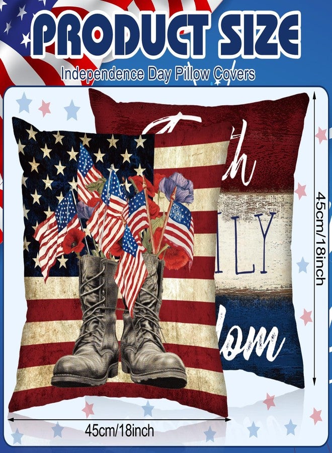 FuWeave 12 Pcs Patriotic Memorial Day Pillow Covers Red White and Blue Throw Pillow Covers Vintage 18x18 Inch 4th of July Pillows American Flag Stars Stripes Case for Sofa Couch Bedroom Living - Image 2