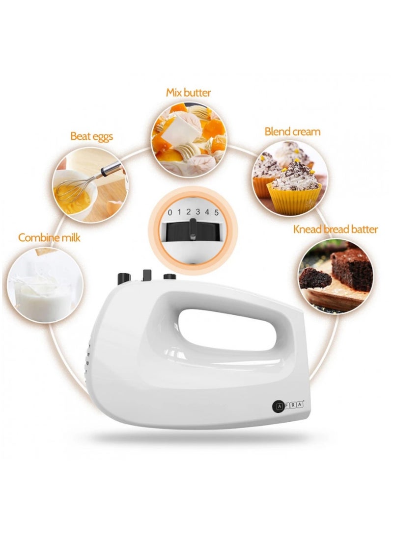 عفرا Japan Hand Mixer, 250W, For Eggs and Dough, Ejector Button with Safety, 5 Speed Settings, Turbo Function, G-MARK, ESMA, ROHS, and CB Certified, 2 years warranty 1.0 kg 250.0 W AF-250HMWT White - Image 4