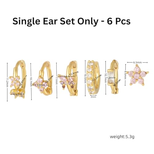 Aaishwarya Set of 6 For SINGLE EAR - 18K Gold Plated Waterproof Antitarnish Butterfly Floral Earring Set | Earrings for Women and Girls | Florals Jewelry - Image 5