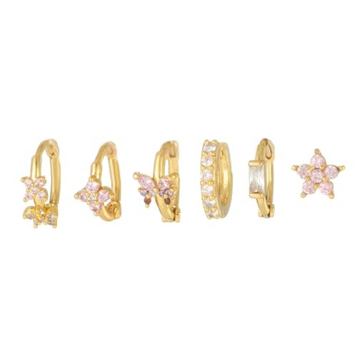 Aaishwarya Set of 6 For SINGLE EAR - 18K Gold Plated Waterproof Antitarnish Butterfly Floral Earring Set | Earrings for Women and Girls | Florals Jewelry - Image 1