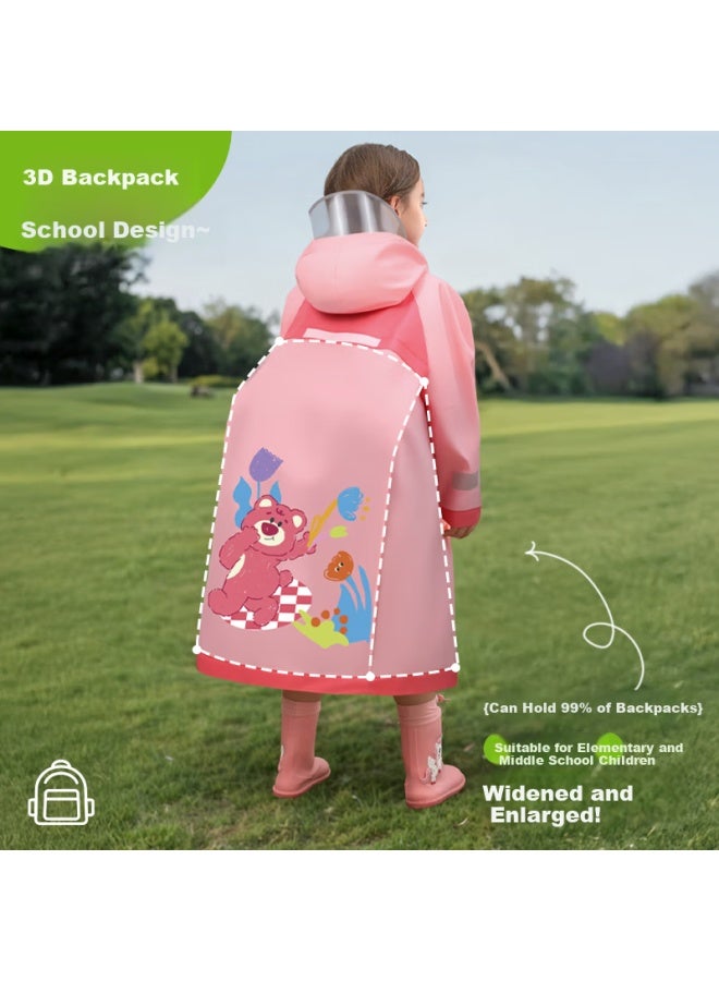 Tiantianzai Sweet Baby Children's Raincoat For Boys And Girls With Backpack Cover - Little Pink Bear Design - Image 3