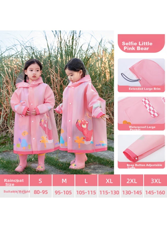 Tiantianzai Sweet Baby Children's Raincoat For Boys And Girls With Backpack Cover - Little Pink Bear Design - Image 1