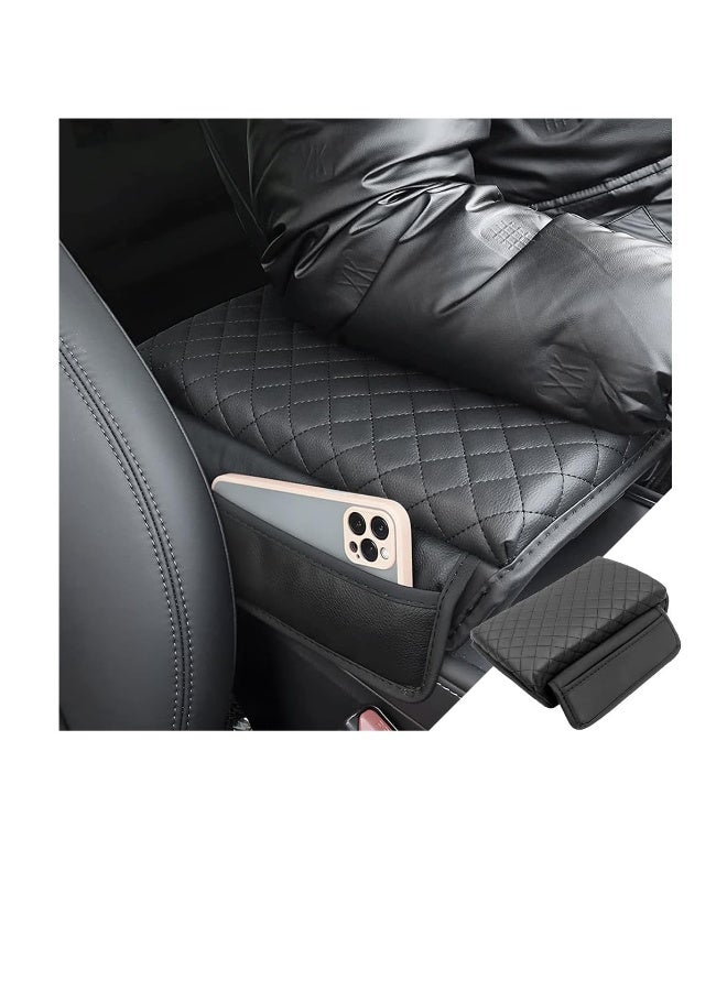 Generic Car Armrest Cushion, Carbon Fiber Leather Auto Center Console Pad, Memory Foam Armrest Box with Storage Bag, Universal Fit for Most Vehicles, Black, 1 Pcs - Image 1