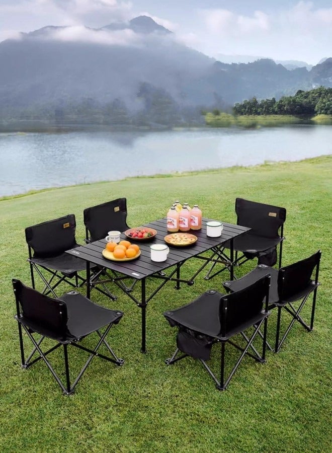 Generic Foldable Table With Six Chairs For Outdoors, Camping. Portable Six Chairs With Foldable Table Black.  - Image 1