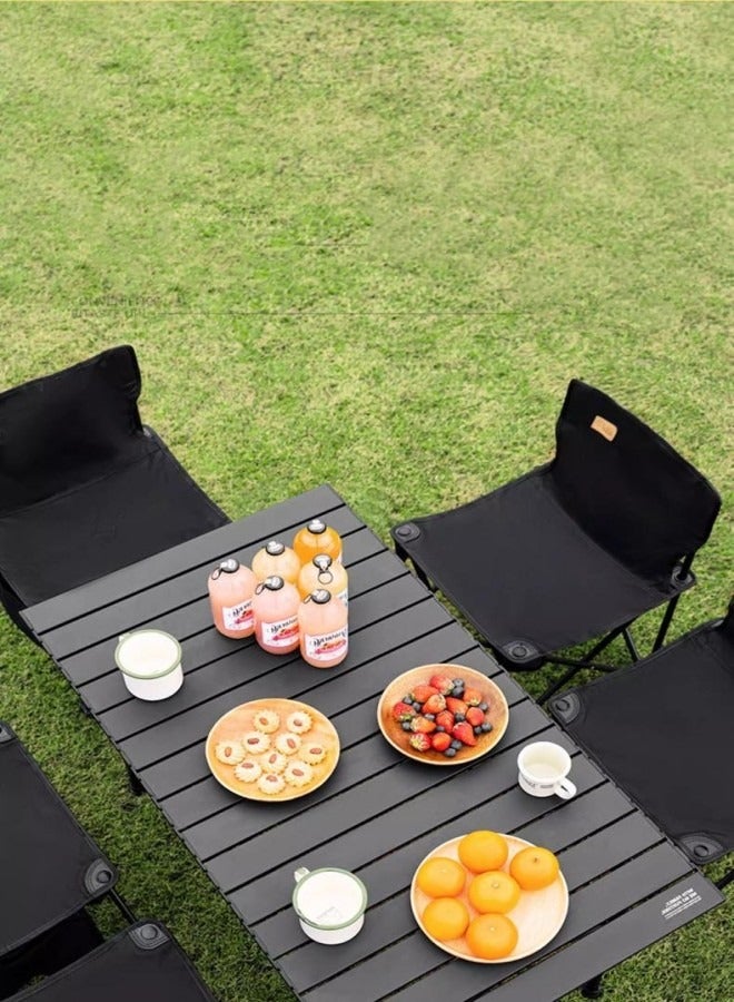 Generic Foldable Table With Six Chairs For Outdoors, Camping. Portable Six Chairs With Foldable Table Black.  - Image 2