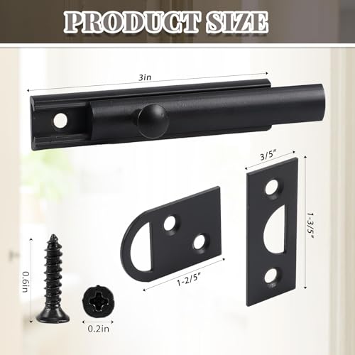 Lothee 4 Pcs Solid Brass Surface Bolts 3" Slide Latch Door Lock Bolt with Screws Anti Theft Security Lock for Top of French Door Gates(Matte Black) - Image 2