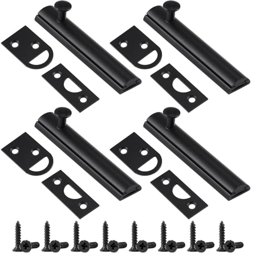 Lothee 4 Pcs Solid Brass Surface Bolts 3" Slide Latch Door Lock Bolt with Screws Anti Theft Security Lock for Top of French Door Gates(Matte Black) - Image 1