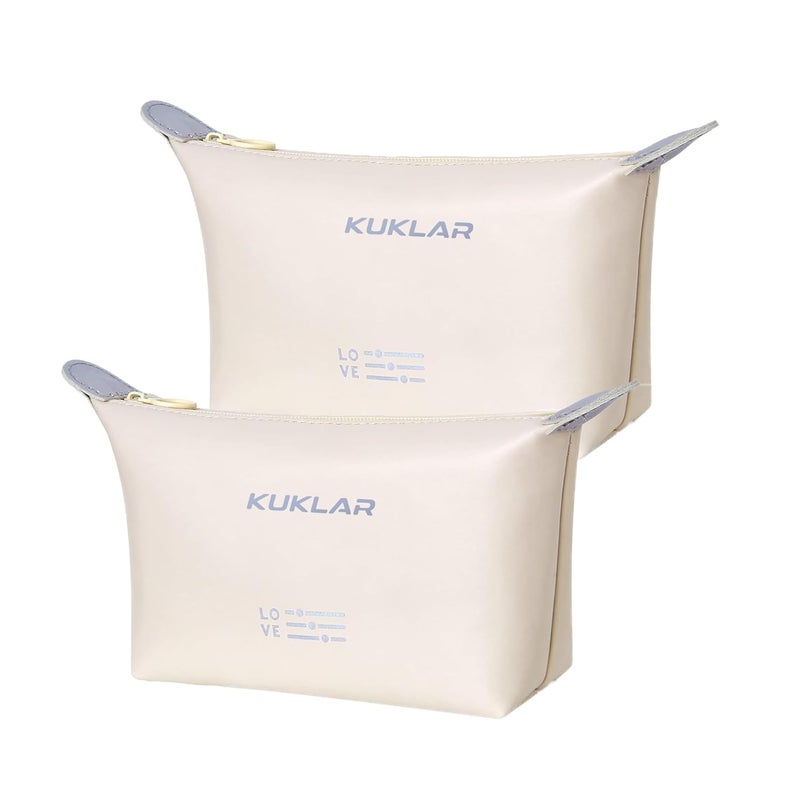 KUKLAR حقيبة كوكلار الصغيرة لمستحضرات التجميل للنساء - حقيبة مكياج مقاومة للماء للسفر - حقيبة محمولة بسحاب - مجموعة من 2 (أبيض باهت) - Image 1
