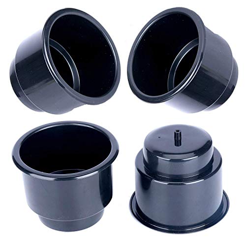 Amarine Made Amarine-made (Set of 4) Black Recessed Drop in Plastic Cup Drink Can Holder with Drain for Boat Car Marine Rv - Black - Image 1