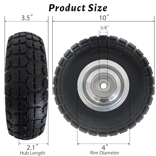 Atlantic 2-Pack Solid PU Wheels 4.10/3.50-4 – 10" Heavy Duty Flat-Free Polyurethane Tires with 5/8" Ball Bearings & 2.25" Offset Hub – Perfect for Hand Trucks,Wagons, Wheelbarrows - Image 2