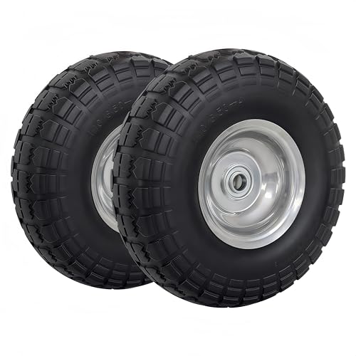 Atlantic 2-Pack Solid PU Wheels 4.10/3.50-4 – 10" Heavy Duty Flat-Free Polyurethane Tires with 5/8" Ball Bearings & 2.25" Offset Hub – Perfect for Hand Trucks,Wagons, Wheelbarrows - Image 1