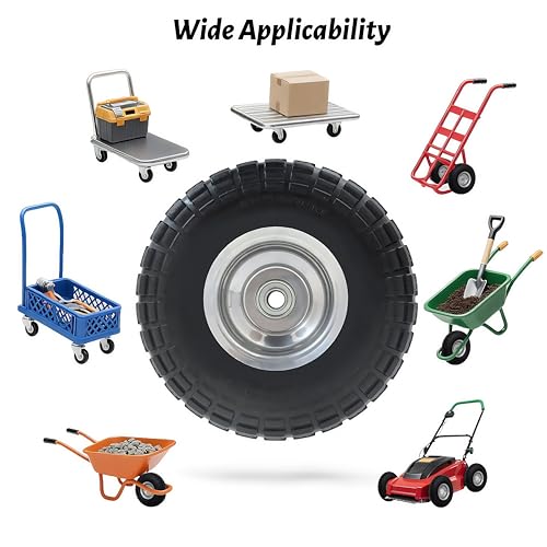 Atlantic 2-Pack Solid PU Wheels 4.10/3.50-4 – 10" Heavy Duty Flat-Free Polyurethane Tires with 5/8" Ball Bearings & 2.25" Offset Hub – Perfect for Hand Trucks,Wagons, Wheelbarrows - Image 3