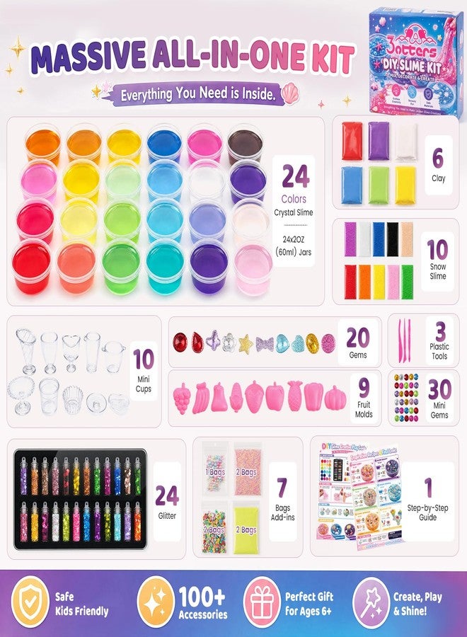 3 otters 24 Pack DIY Slime Kit for Kids with Glow Powder - Image 2