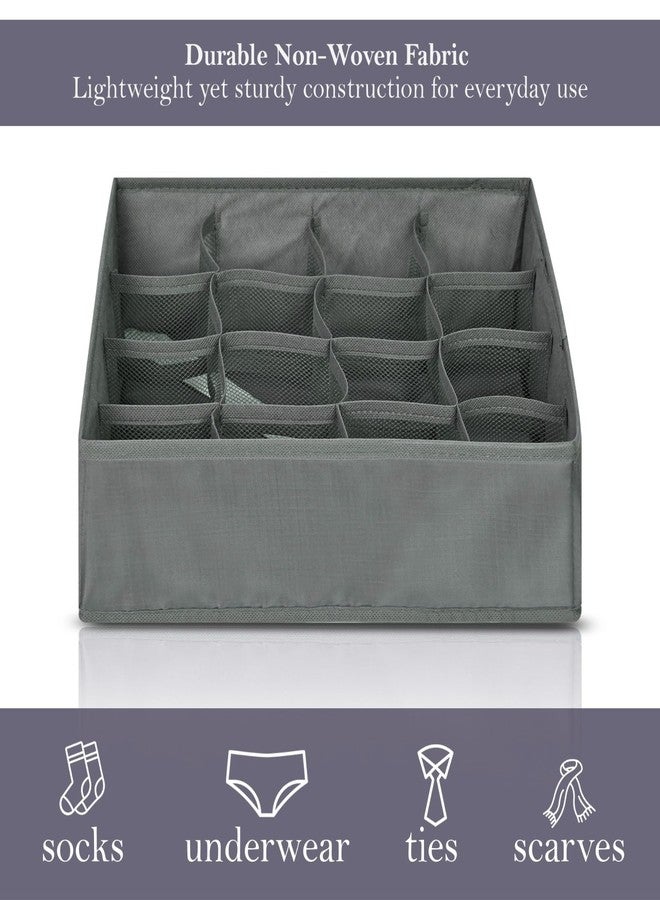Wings Star Non-Woven 16 Compartment Socks Organizer | Foldable Drawer Divider for Cupboard | Spacious & Multipurpose Storage for Socks, Ties & Innerwear | Space-Saving Storage Organizer| Set of 2-Grey - Image 5