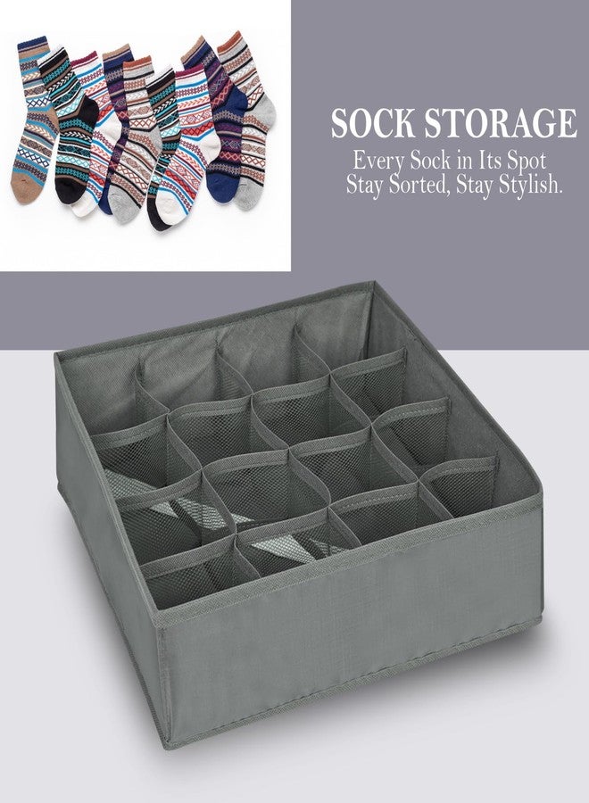 Wings Star Non-Woven 16 Compartment Socks Organizer | Foldable Drawer Divider for Cupboard | Spacious & Multipurpose Storage for Socks, Ties & Innerwear | Space-Saving Storage Organizer| Set of 2-Grey - Image 4