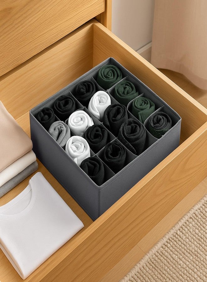 Wings Star Non-Woven 16 Compartment Socks Organizer | Foldable Drawer Divider for Cupboard | Spacious & Multipurpose Storage for Socks, Ties & Innerwear | Space-Saving Storage Organizer| Set of 2-Grey - Image 2