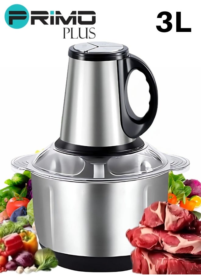 Electric Meat Grinder, Food Processor Blender With 3L Stainless Steel Bowls, Vegetable And Fruit Chopper For Dicing, Mincing, Silver