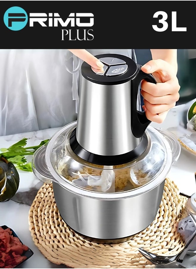 Electric Meat Grinder, Food Processor Blender With 3L Stainless Steel Bowls, Vegetable And Fruit Chopper For Dicing, Mincing, Silver