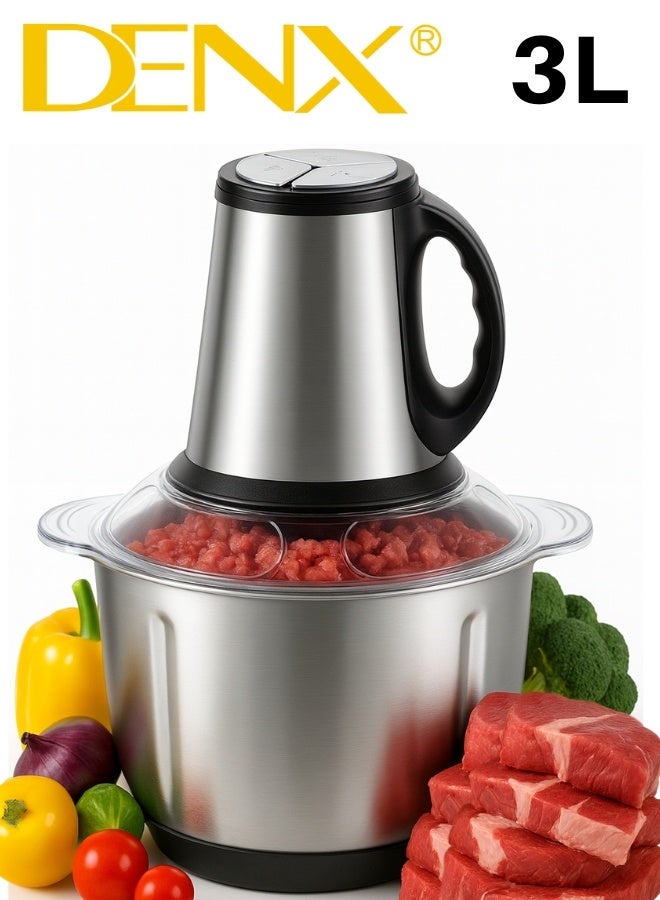دينكس مفرمة لحم و خضار كهربائية متعددة الاستخدام من دينكس موديل DX3206، بقدرة 850 واط ووعاء كبير من الستانلس ستيل المقاوم للصدأ بسعة 3 لتر مع تحكم بسرعتين وأربع شفرات حادة، قطاعة و فرامة لحم و خضار بتصميم آمن بالقفل المحكم، مثالية لفرم اللحوم وتقطيع الخضروات والفواكه والمكسرات وتحضير الصلصات - Image 1