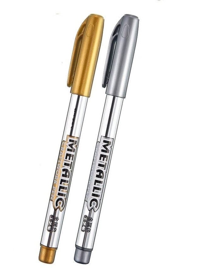 SCHUBERT Metallic Craftwork Pens Waterproof Permanent Art Painting Drawing Marker Pen,For Card Making/Diy Photo/Hand-Painted/Album Scrapbooking/Stone Glass 1Gold-1Silver Pen(2Pcs),fine - Image 1