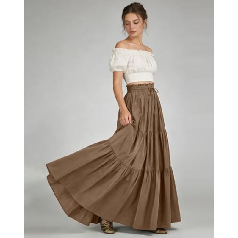 Renaissance Maxi Tiered Ruffle Skirt High Waisted Medieval Skirt for Women Ren Faire - Image 4