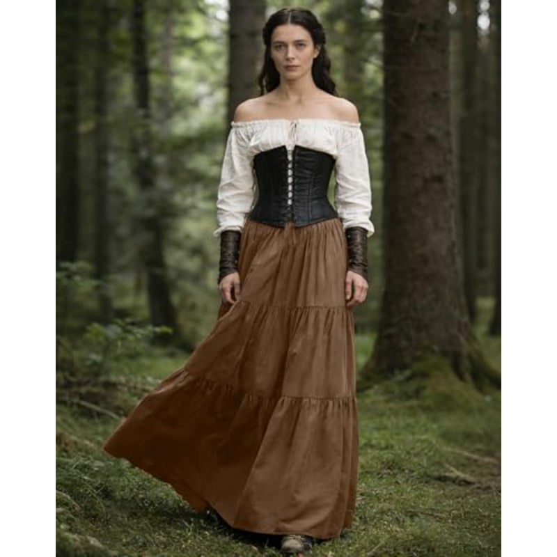 Renaissance Maxi Tiered Ruffle Skirt High Waisted Medieval Skirt for Women Ren Faire - Image 3