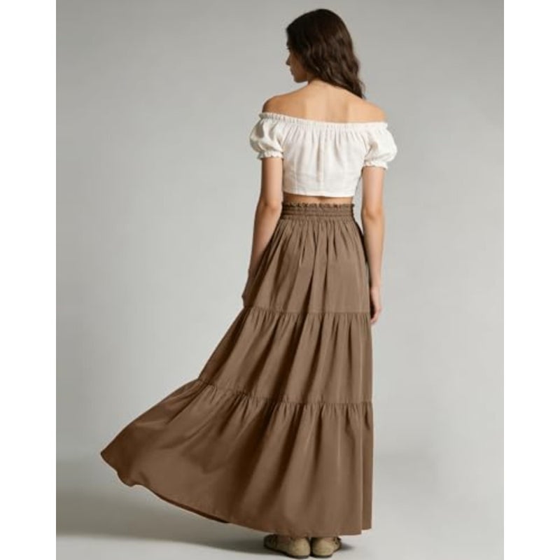 Renaissance Maxi Tiered Ruffle Skirt High Waisted Medieval Skirt for Women Ren Faire - Image 5