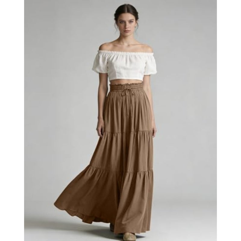 Renaissance Maxi Tiered Ruffle Skirt High Waisted Medieval Skirt for Women Ren Faire - Image 2