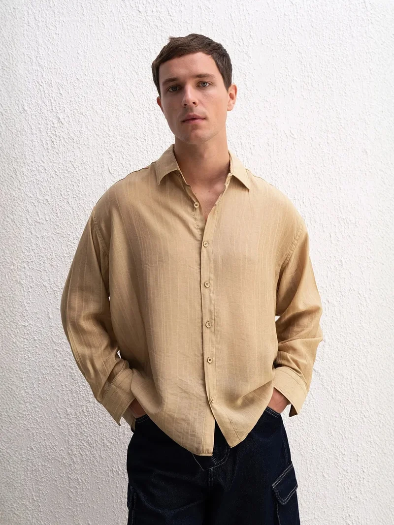 GIESTO Loose Fit Striped Button-Up Shirt