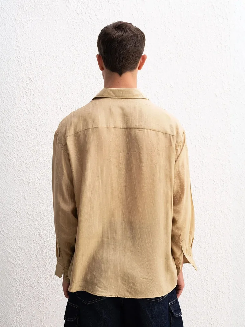 Giesto Beige Natural GIESTO Loose Fit Striped Button-Up Shirt for Men | Best Price UAE