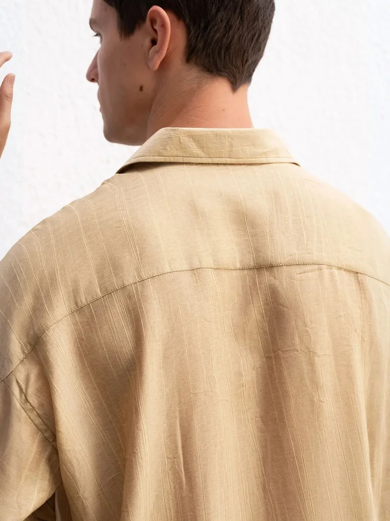 Giesto Beige Natural GIESTO Loose Fit Striped Button-Up Shirt for Men | Best Price UAE