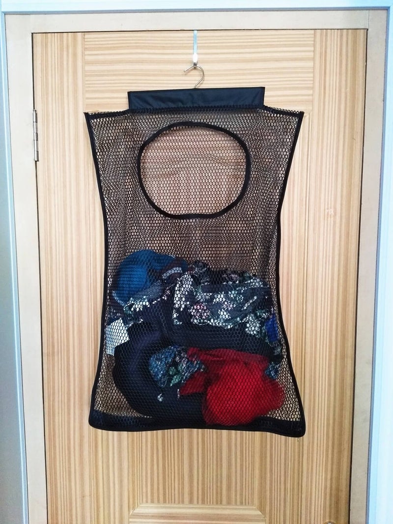 ALYER Breathable Mesh Laundry Hamper,Foldable Hanging Closet Storage Basket,Portable Space Saving Dirty Clothes Bag (Black) - Image 5