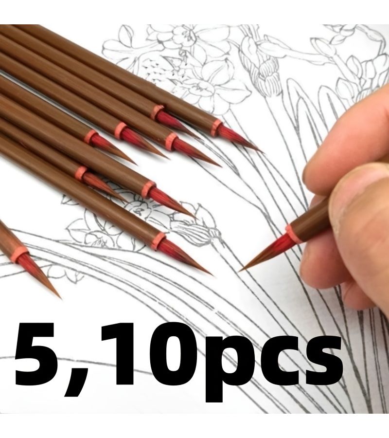 5 قطع من أقلام الخط الرفيعة المتقاطعة ذات الخط الأحمر الصغير لرسم الزهور والطيور باللون الأبيض - Image 1