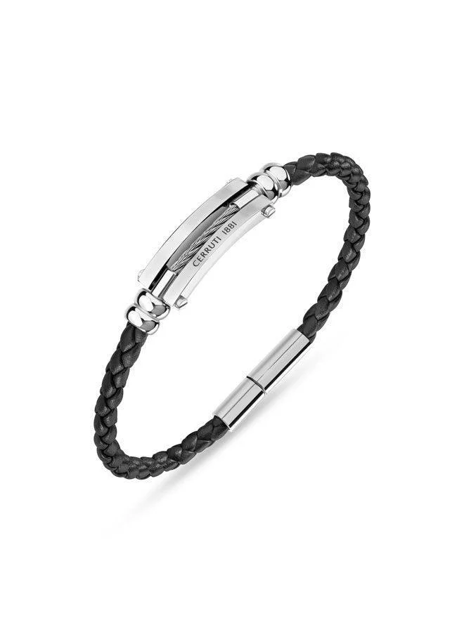 CERRUTI 1881 Cirrilio BraceletTwisted Black Leather with Elegant DesignClassic Masculine Statement for Modern Gentlemen