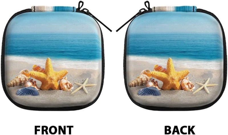 WIRESTER Portable Wireless Headphone Case, Earphone Storage Bag Carrying Case, Earbud Holder with Black Carabiner Compatible with Apple Airpods - Seashells On The Beach - Image 1