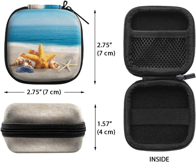 WIRESTER Portable Wireless Headphone Case, Earphone Storage Bag Carrying Case, Earbud Holder with Black Carabiner Compatible with Apple Airpods - Seashells On The Beach - Image 2