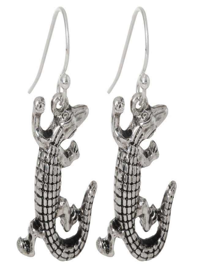 آرتيزان آول أقراط فضية اللون على شكل تمساح متدلية على شكل خطاف سمكة - Image 1