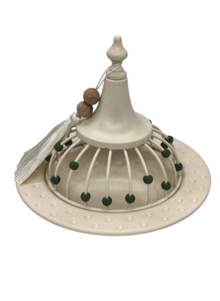 AKDC Metal Tajine with Lid 18cm*18cm, White with Green Beads