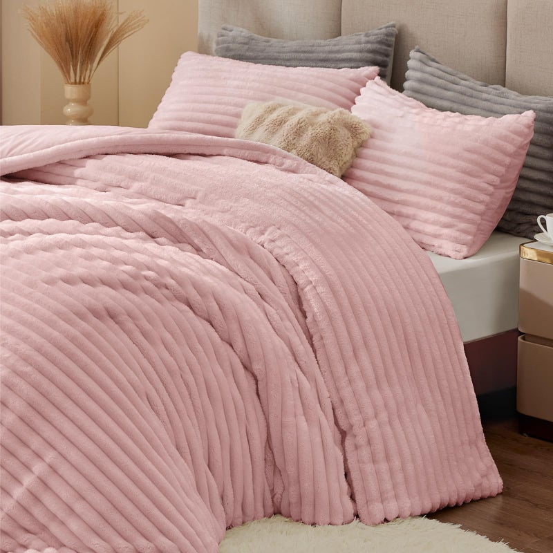 BEDELITE Fleece Full Comforter Set -Super Soft & Warm Fluffy Pink Bedding, Luxury Fuzzy Heavy Bed Set for Winter with 2 Pillow Cases - Image 5