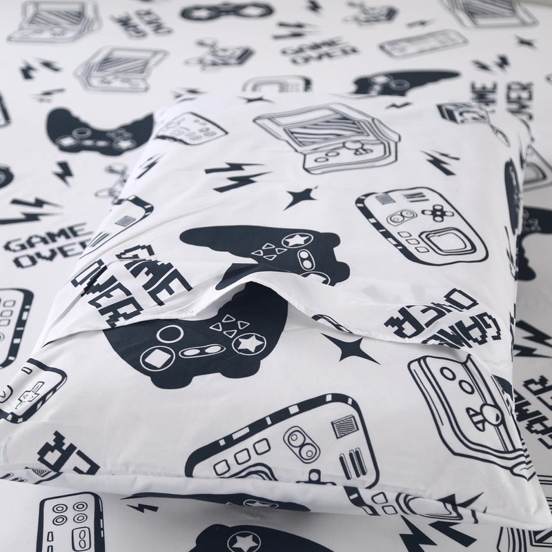 SDIII White Gamer Full Fitted Sheet with 2 Pillowcases, Not Including Flat Sheet, Soft Microfiber Deep Pocket Gaming Bed Sheets for Boys Girls Kids - Image 4