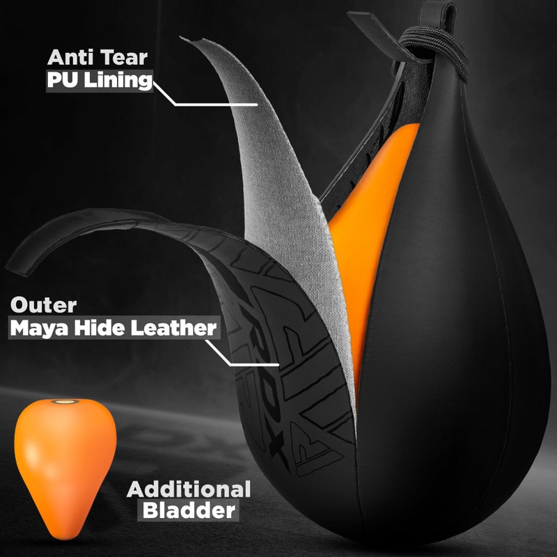 RDX Speed Bag Boxing Ball, Maya Hide Leather Dodge Striking Target with Additional Bladder, MMA Muay Thai Punching Workout Kicking Martial Arts Training Home Gym Exercise Speedball - Image 4